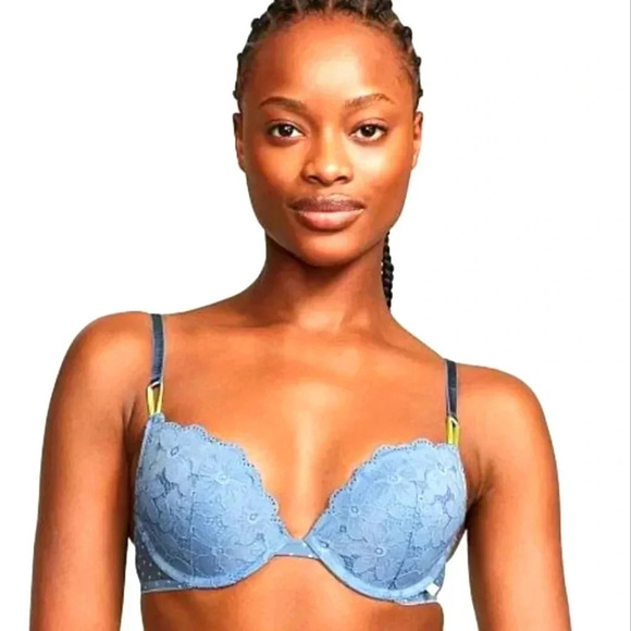 Victoria's Secret Sexy Tee Lace Faded Denim Push-Up Bra - Picture 1 of 9